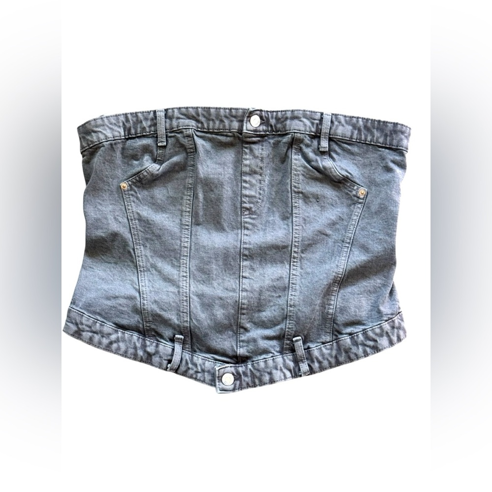 ZARA Corset strapless Gray retro Washed denim cotton size xxl (xl)